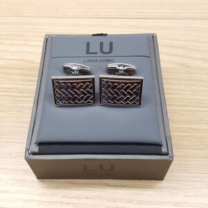 LINEA UOMO Mens Silver Rectangle Cufflinks Braided Woven Cuff Links